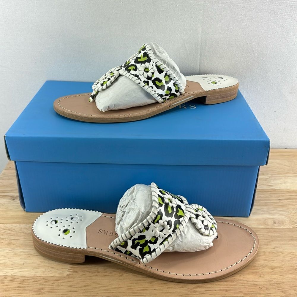 Jack Rogers Jacks Flat Sandals- Neon Green Leopard- Size 8.5- NIB